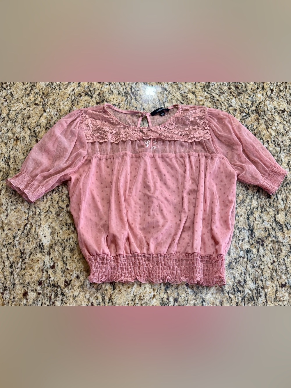 ❤️ Ambiance Large Women’s Swiss Dot Lace Women's Top Blouse Short Sleeve (B5)